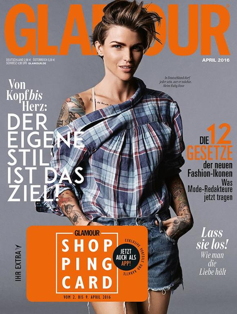 Glamour (Нямеччына). На вокладцы модны трэнд - кашуля, надзетая задам наперад