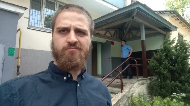 Sergey Kovalev at the entrance to the police department