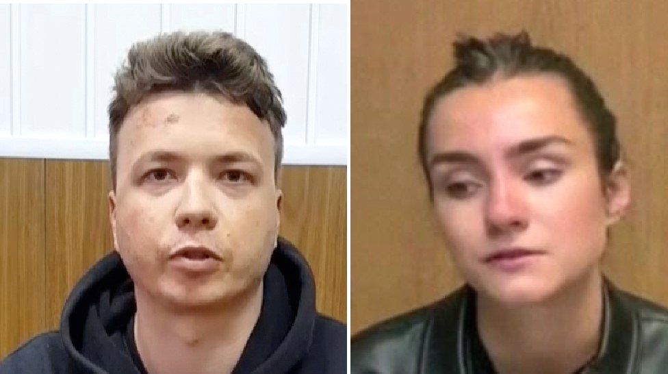 Belarusian authorities released videos of Roman Protasevich and Sofia Sapega confessing to criminal charges / Reuters