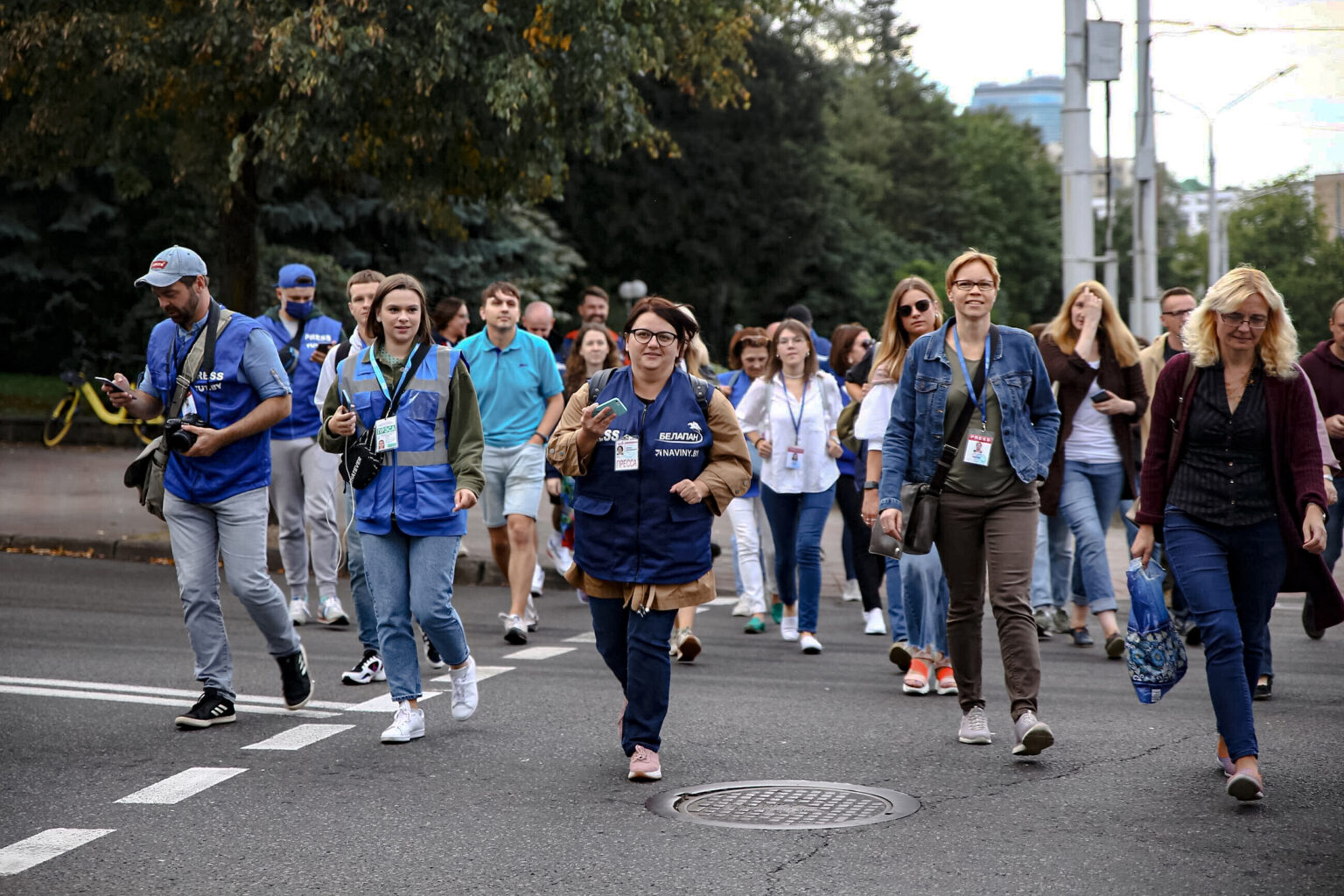 Journalists demonstrate in solidarity with the arrested reporters, September 3, 2020 in Minsk. Photo: Violetta Savchits