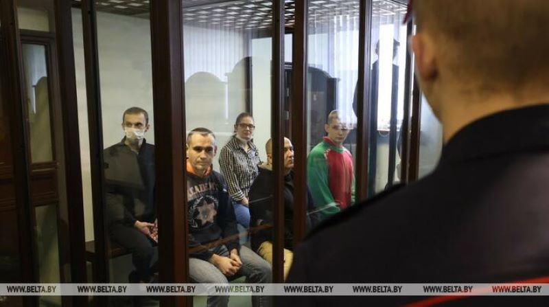 Фото: БЕЛТА. Процесс над пятью участниками «Отрядов гражданской самообороны Беларуси»