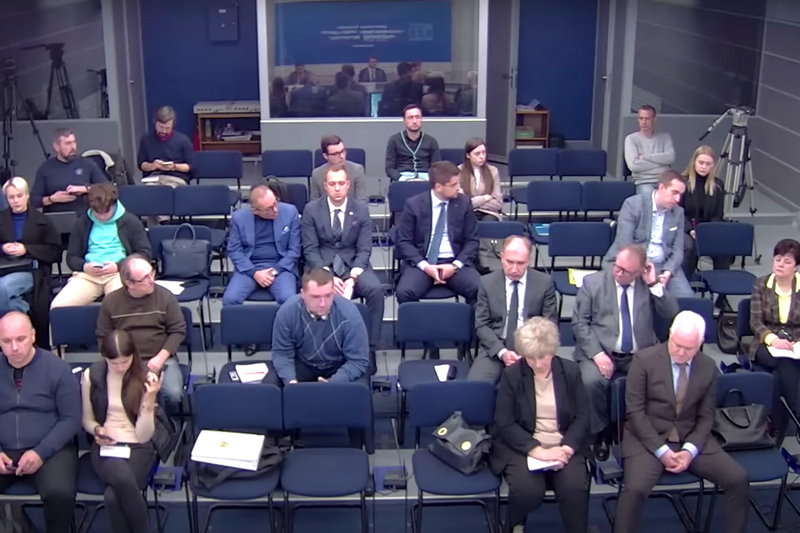 На пресс-конференцию Министерства антимонопольного регулирования и торговли 20 октября в основном пришли представители бизнеса и торговли. Скриншот с YouTube-канала Национального пресс-центра