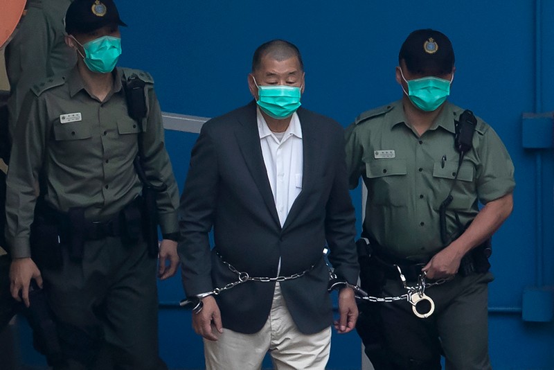 Hong Kong’s pro-democracy media entrepreneur Jimmy Lai, jailed since 2020, faces a possible life sentence under the city’s national security law. (AP Photo/Kin Cheung)