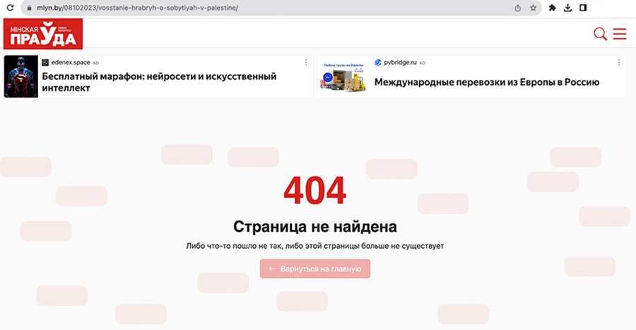 Скриншот страницы, где ранее была размещена публикация