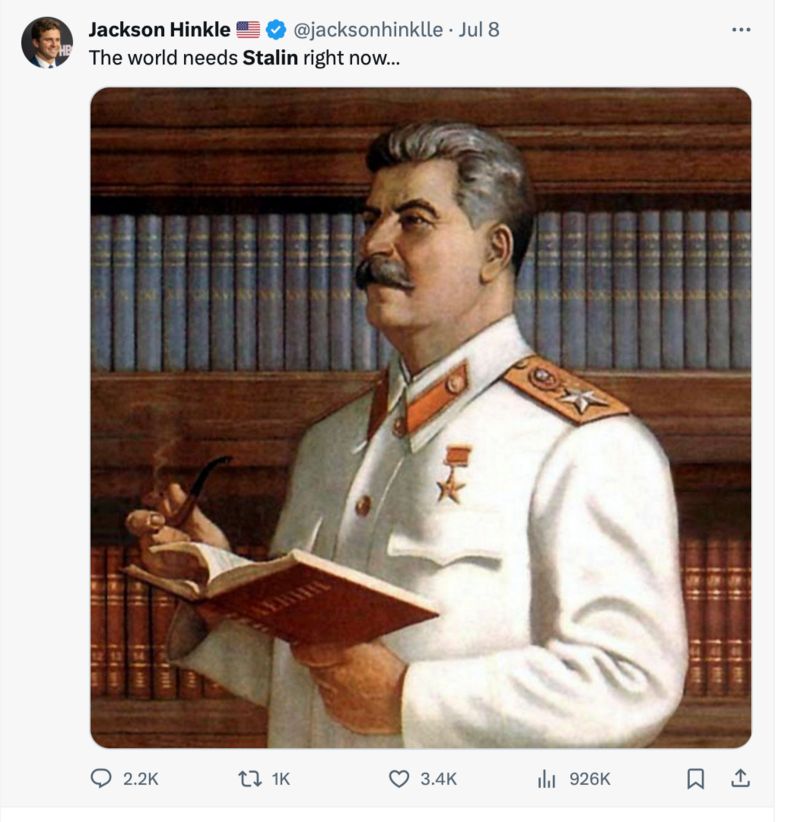 «Прямо сейчас мир нуждается в Сталине...» — гласит твит Хинкла