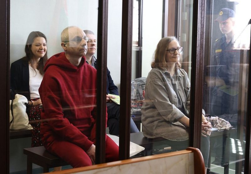 I. Zlobina, A. Alexandrov, I. Levshina and D. Novozhilov at the trial. Minsk, October 6, 2022 / Sat. Belarus today