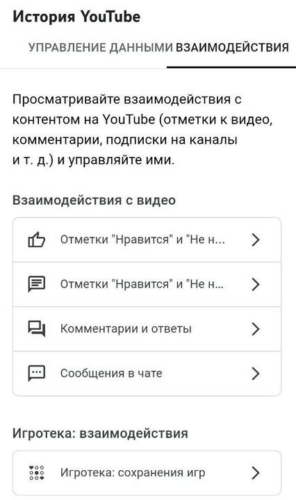Скриншот настроек YouTube